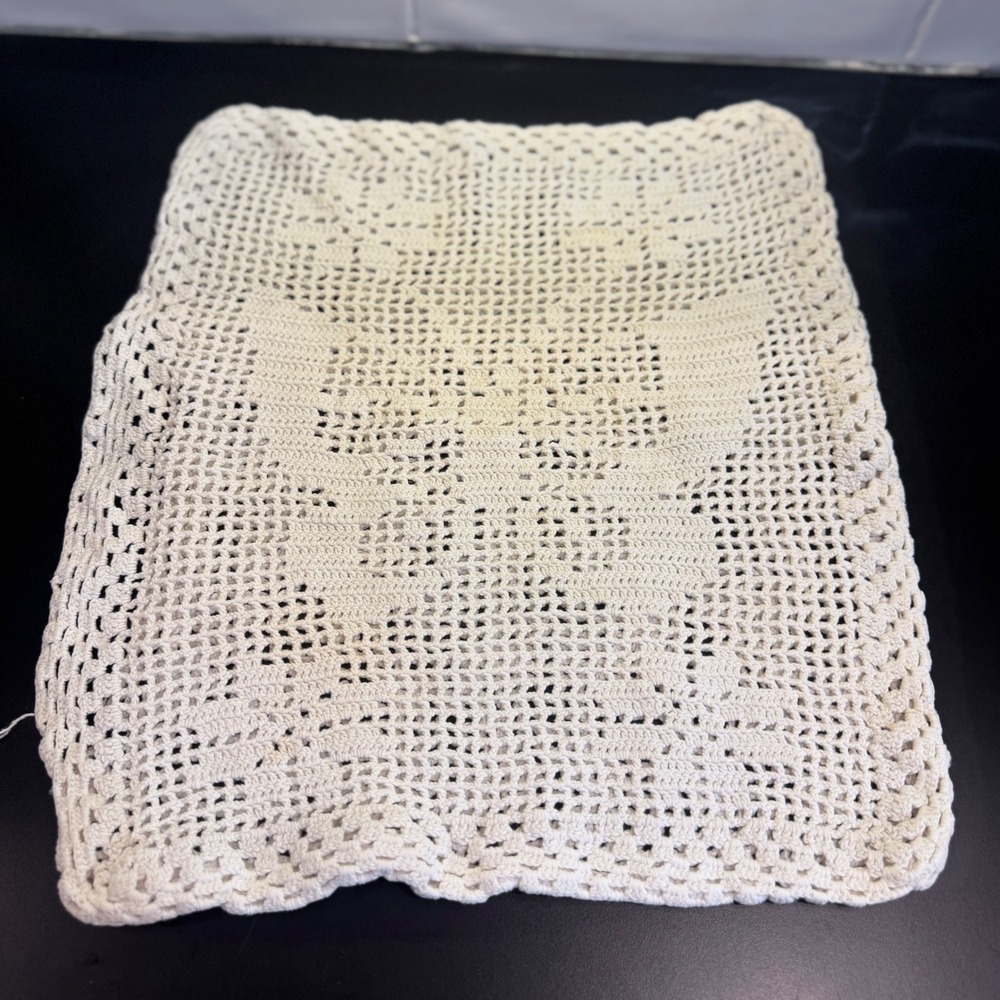 Handmade Crochet Pillow Case Cover Cream Square 16x16 Vintage Lace Boho Style